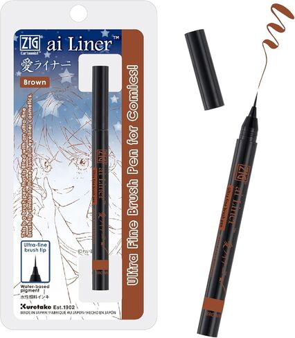 Zig Kuretake ai Liner, Ultra fine Brush tip pen, Black, Perfect for Delicate Expressions in Illustration, Manga, lettering, Made in Japan in Saudi Arabia
