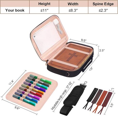 Bible Cover Case for Women with Zipper Pocket, Church Bible Carrying Case for Women with Shoulder Strap Large Bible Cover Case for Women with Detachable Pen Slot Book Carrying Case Men Girls（Pink） in Saudi Arabia