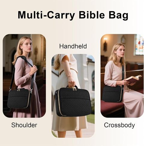 Bible Cover Case for Women with Zipper Pocket, Church Bible Carrying Case for Women with Shoulder Strap Large Bible Cover Case for Women with Detachable Pen Slot Book Carrying Case Men Girls（Pink） in Saudi Arabia