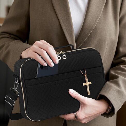 Bible Cover Case for Women with Zipper Pocket, Church Bible Carrying Case for Women with Shoulder Strap Large Bible Cover Case for Women with Detachable Pen Slot Book Carrying Case Men Girls（Pink） in Saudi Arabia