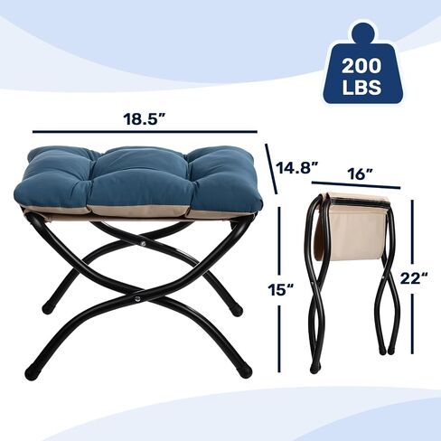 AbocoFur 15"(H) Folding Footrest Stool, Accent Padded Sofa Foot Stool for Lazy Chair, Upholstered Small Foldable Ottoman, Metal Frame Portable Foot Rest Ottoman for Living Room, Bedroom, Lake Blue in Saudi Arabia