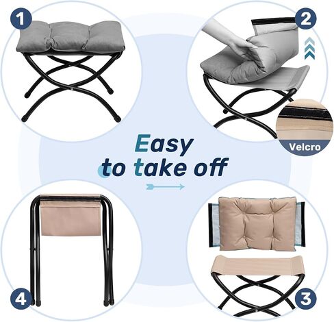 AbocoFur 15"(H) Folding Footrest Stool, Accent Padded Sofa Foot Stool for Lazy Chair, Upholstered Small Foldable Ottoman, Metal Frame Portable Foot Rest Ottoman for Living Room, Bedroom, Lake Blue in Saudi Arabia