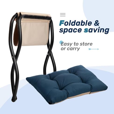 AbocoFur 15"(H) Folding Footrest Stool, Accent Padded Sofa Foot Stool for Lazy Chair, Upholstered Small Foldable Ottoman, Metal Frame Portable Foot Rest Ottoman for Living Room, Bedroom, Lake Blue in Saudi Arabia