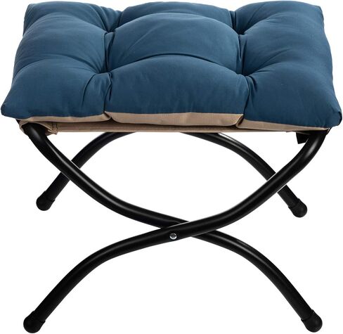 AbocoFur 15"(H) Folding Footrest Stool, Accent Padded Sofa Foot Stool for Lazy Chair, Upholstered Small Foldable Ottoman, Metal Frame Portable Foot Rest Ottoman for Living Room, Bedroom, Lake Blue in Saudi Arabia