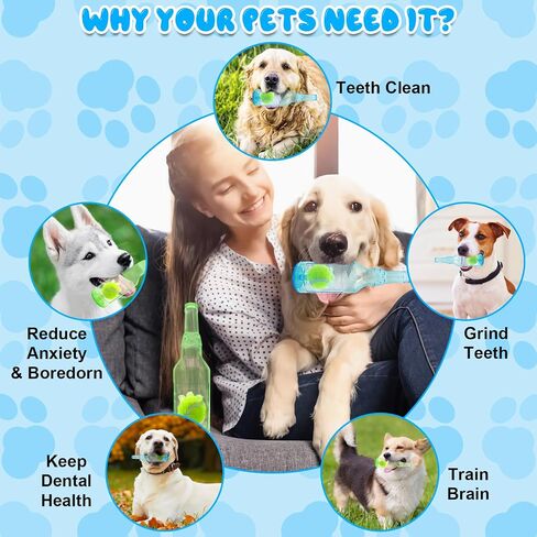Aerbee 2Pcs Crunchnplay Bottle Toy for Dogs, Interesting Squeaky Dog Toys, 7.7" Rubber Water Bottle Toys with Tennis Ball, Pet Chew Toy, Outdoor Interactive Dog Toys Dogs Dental (Blue & Green) in Saudi Arabia