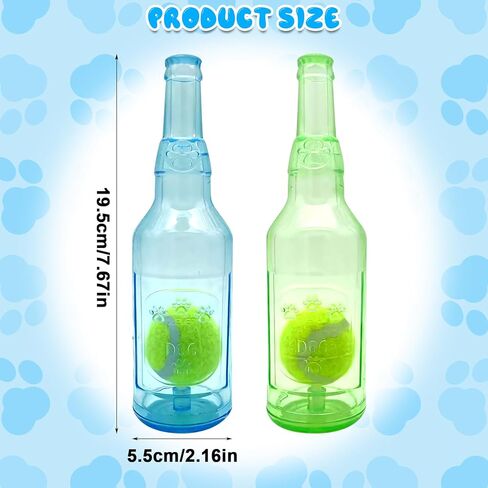 Aerbee 2Pcs Crunchnplay Bottle Toy for Dogs, Interesting Squeaky Dog Toys, 7.7" Rubber Water Bottle Toys with Tennis Ball, Pet Chew Toy, Outdoor Interactive Dog Toys Dogs Dental (Blue & Green) in Saudi Arabia