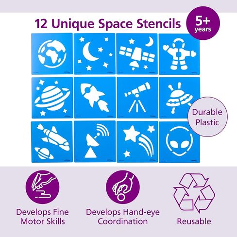 Colorations Garden Stencils, 12 Garden Designs, Made from Washable Plastic, 8 inches each, Jumbo Size, Sturdy Stencils, Great for Creating Art, Kids Stencils, Stencils for Children in Kuwait