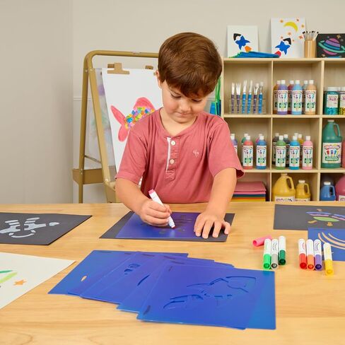 Colorations Garden Stencils, 12 Garden Designs, Made from Washable Plastic, 8 inches each, Jumbo Size, Sturdy Stencils, Great for Creating Art, Kids Stencils, Stencils for Children in Kuwait