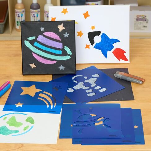 Colorations Garden Stencils, 12 Garden Designs, Made from Washable Plastic, 8 inches each, Jumbo Size, Sturdy Stencils, Great for Creating Art, Kids Stencils, Stencils for Children in Kuwait