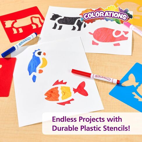 Colorations Garden Stencils, 12 Garden Designs, Made from Washable Plastic, 8 inches each, Jumbo Size, Sturdy Stencils, Great for Creating Art, Kids Stencils, Stencils for Children in Kuwait