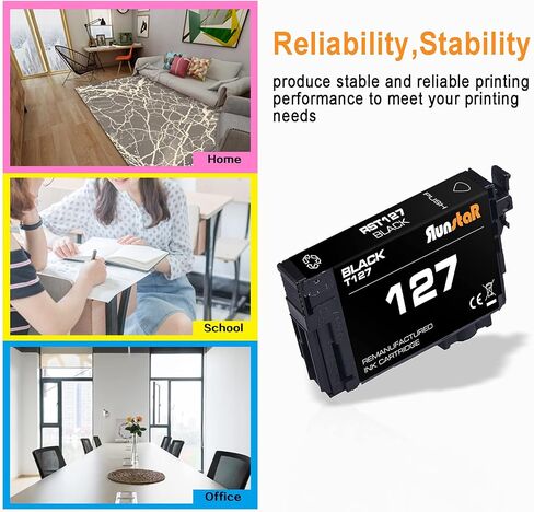 Run Star 1 Black 127 T127 استبدال خرطوشة الحبر المعاد تصنيعها لـ Epson 127 T127 استخدام لـ Epson Forme 60 530 625 545 645 840 845 WF-3520 WF-3540 WF-7010 WF-7510 WF-7520 Printer (1 Black) in Kuwait