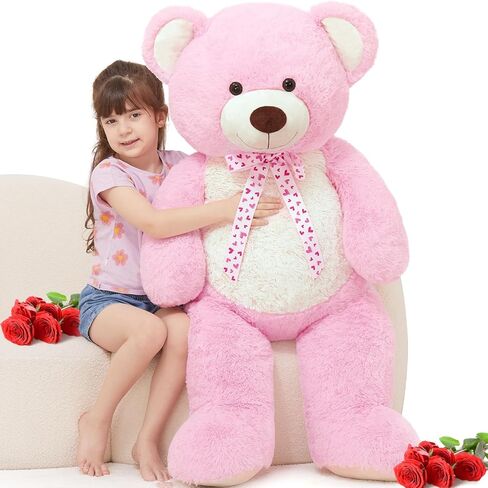 MorisMos Giant Teddy Bear 4 feet Stuffed Animal for Girlfriend,Big Cuddly Stuffed Pink Bear for Kids,Baby Shower Decor,Life Size Giant Teddy with Hearts for Valentine Birthday Gift in Saudi Arabia
