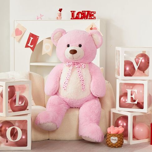 MorisMos Giant Teddy Bear 4 feet Stuffed Animal for Girlfriend,Big Cuddly Stuffed Pink Bear for Kids,Baby Shower Decor,Life Size Giant Teddy with Hearts for Valentine Birthday Gift in Saudi Arabia