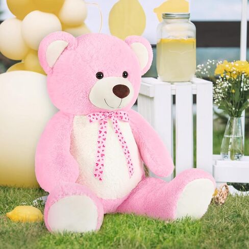 MorisMos Giant Teddy Bear 4 feet Stuffed Animal for Girlfriend,Big Cuddly Stuffed Pink Bear for Kids,Baby Shower Decor,Life Size Giant Teddy with Hearts for Valentine Birthday Gift in Saudi Arabia