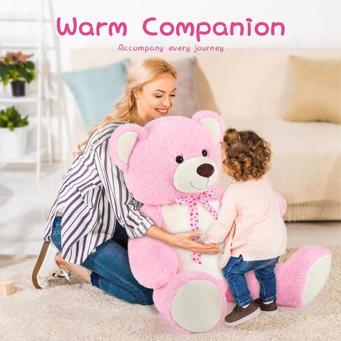 MorisMos Giant Teddy Bear 4 feet Stuffed Animal for Girlfriend,Big Cuddly Stuffed Pink Bear for Kids,Baby Shower Decor,Life Size Giant Teddy with Hearts for Valentine Birthday Gift in Saudi Arabia