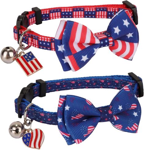 PTDECOR Halloween Cat Collars with Bow Tie Bell, 2 Pack Breakaway Kitten Collar with Removable Bowtie Pumpkin Halloween Collar for Girl Boy Cats (Black & Yellow) in Kuwait