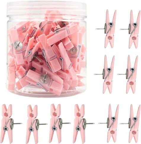 60 Pcs Push Pin Clips Decorative Push Pins with Clips for Bulletin Board Cork Board, Craft Paper Clips Pushpins Thumb Tacks for Cubicle Panel Wall Fabric Panels Offices Homes Projects (Clear Color) in Kuwait