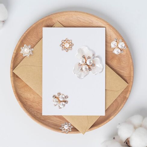 14 PCS Pearl Flower Buttons Vintage Crystal Rhinestone Brooches Wedding Jewelry Embellishments for Women Girls DIY Clothes Shoes Bags Bouquet Craft Decoration in Saudi Arabia