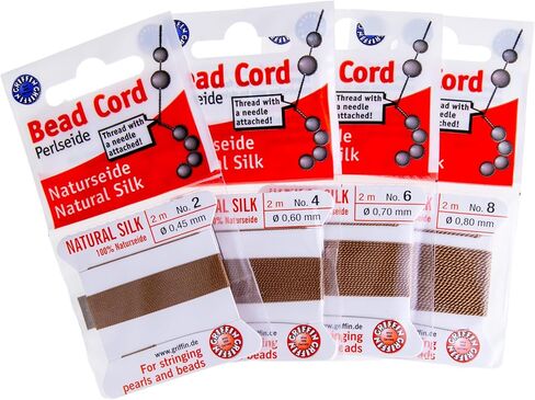 Griffin Bead Cord 100% Natural White Silk Assortment (#2 - #4 - #6 - #8) Each Card Includes a stringing Needle. in Kuwait