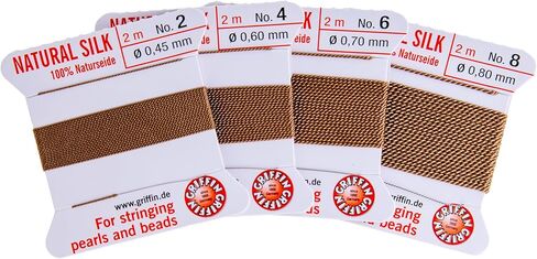 Griffin Bead Cord 100% Natural White Silk Assortment (#2 - #4 - #6 - #8) Each Card Includes a stringing Needle. in Kuwait