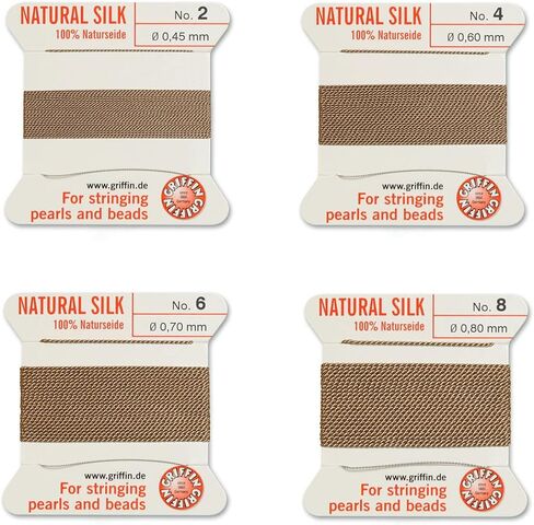 Griffin Bead Cord 100% Natural White Silk Assortment (#2 - #4 - #6 - #8) Each Card Includes a stringing Needle. in Kuwait