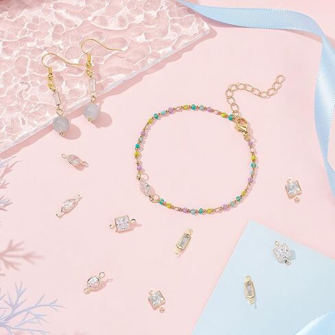 nbeads 60 pcs 6 أنماط سحر Zirconia Zirconia cubic ، سحر نحاس Micro Pave Zirconia صافٍ ، وروابط زركونيا مكعب ، وموصلات بيضاوية مربعة العين مربعة. in Kuwait