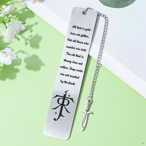 3Pcs Fantasy Bookmark Set - Metal Bookmarks with Elvish Leaf Pendant, Sword Charm & Evenstar Engraving, Epic Quotes Carved Jewelry for Book Lovers, Dark Academia Gifts for Readers (3Pcs-Silver) in Saudi Arabia