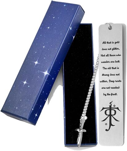 3Pcs Fantasy Bookmark Set - Metal Bookmarks with Elvish Leaf Pendant, Sword Charm & Evenstar Engraving, Epic Quotes Carved Jewelry for Book Lovers, Dark Academia Gifts for Readers (3Pcs-Silver) in Saudi Arabia