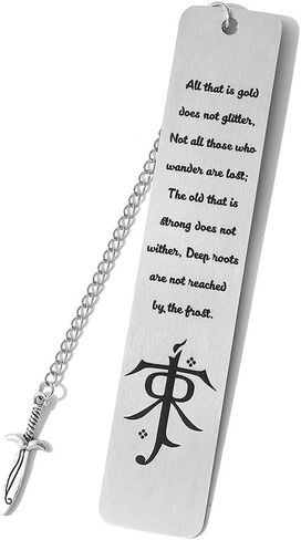 3Pcs Fantasy Bookmark Set - Metal Bookmarks with Elvish Leaf Pendant, Sword Charm & Evenstar Engraving, Epic Quotes Carved Jewelry for Book Lovers, Dark Academia Gifts for Readers (3Pcs-Silver) in Saudi Arabia