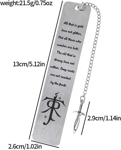 3Pcs Fantasy Bookmark Set - Metal Bookmarks with Elvish Leaf Pendant, Sword Charm & Evenstar Engraving, Epic Quotes Carved Jewelry for Book Lovers, Dark Academia Gifts for Readers (3Pcs-Silver) in Saudi Arabia