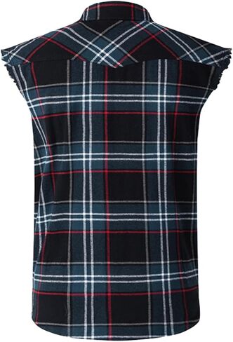 Mens Casual Flannel Plaid snap Shirt Sleeveless with Pocket in Saudi Arabia