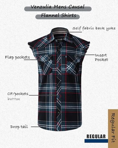 Mens Casual Flannel Plaid snap Shirt Sleeveless with Pocket in Saudi Arabia