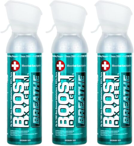 Boost Oxygen 5 Liter Natural Pure Canned Supplemental Oxygen Bottle with Built in Mouthpiece for High Altitudes and Recovery, Natural Flavor (3 Pack), Flavorless, 3.0 Count in Saudi Arabia
