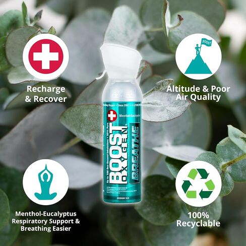Boost Oxygen 5 Liter Natural Pure Canned Supplemental Oxygen Bottle with Built in Mouthpiece for High Altitudes and Recovery, Natural Flavor (3 Pack), Flavorless, 3.0 Count in Saudi Arabia