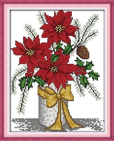 Happy Forever Cross Stitch Kits 11CT Stamped Patterns for Kids and Adults, Preprinted Embroidery kit for Beginner, Flower Vase (H340 six Color Flower, Size 14''x15'') in Kuwait