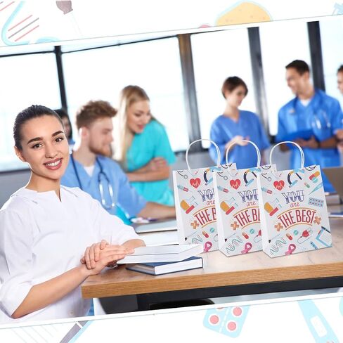 Zonon 24 Pcs Nurses Week Gift Nurse Bags Thanks for Goody Treat Bags with Handle for Appreciation Assistant Cna Medical Graduation Party,10.6 x 8.3 x 4.3 Inches(Stylish Style) in Saudi Arabia