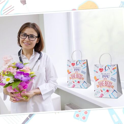 Zonon 24 Pcs Nurses Week Gift Nurse Bags Thanks for Goody Treat Bags with Handle for Appreciation Assistant Cna Medical Graduation Party,10.6 x 8.3 x 4.3 Inches(Stylish Style) in Saudi Arabia