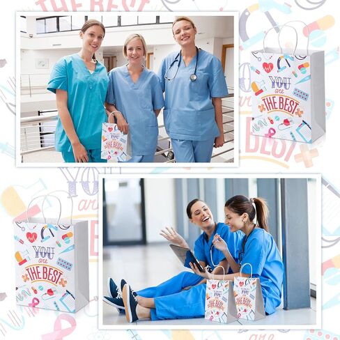 Zonon 24 Pcs Nurses Week Gift Nurse Bags Thanks for Goody Treat Bags with Handle for Appreciation Assistant Cna Medical Graduation Party,10.6 x 8.3 x 4.3 Inches(Stylish Style) in Saudi Arabia
