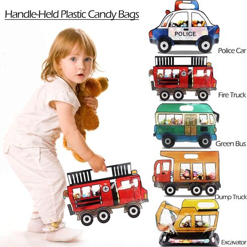30 Pack Goodie Bags Cartoon Mix Car Candy Treat Bags Small Plastic Ziplock Seal Bags Gift Candy Bags with Handle Resealable Packaging Food Storage Bags Party Favor Birthday Bags(Mix Car) in Kuwait