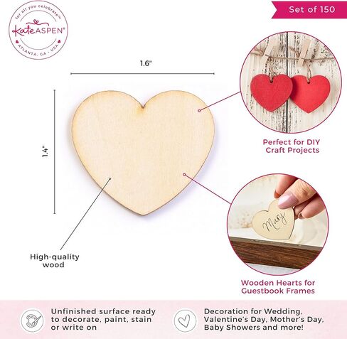 Kate Aspen Unifinised Wood Hearts for Book Fook ، الأشكال الخشبية لـ Carts Coestbook Compinter ، 75 CT in Kuwait