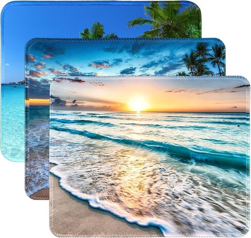 3 Pack Small Mouse pad Beach Square Mouse Mat for Wireless Mouse Office Computer Mousepad for Desk Mat Laptop with Non-Slip Rubber Base (Sea) in Kuwait
