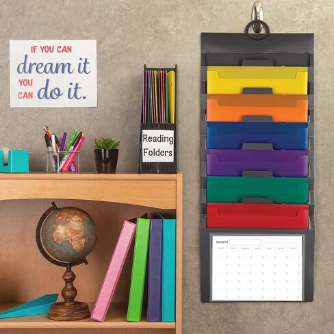 Samsill Cascading Wall File Organizer, Classrom Organization and Storage, 6 Removable Poly Hanging File Folders, Command Center Wall Organizer, Gray with Assorted Fashion Color Folders in Kuwait