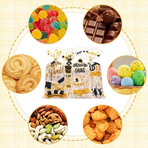 60 PCS التخرج أكياس مع روابط لمكسرات الوجبات الخفيفة الحلوى Goodie Gifts لفّ حقائب التخرج من البلاستيك الصغيرة تهنئة زخارف الحفلات الدراسية من 2025 Favors Supplies (4.9x10.6) in Kuwait