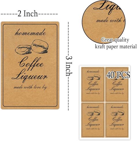 40 PCS Homemade Coffee Liqueur Kraft Paper Bottle Labels Stickers Handcrafted with Love Bottle Stickers, 2x3 Inch in Saudi Arabia