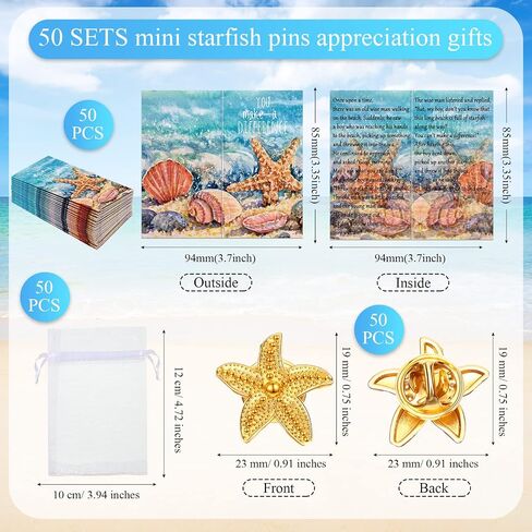 Unittype 50 Pack Starfish Story Gifts Starfish Lapel Pin on Creatization Cards with Facs Thought There Thanks Employe Emberiation شكرًا لك هدايا المعسكر للبنات فتيان (الذهب) in Kuwait