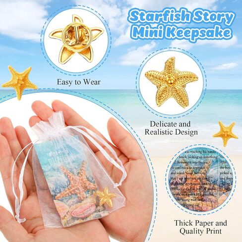 Unittype 50 Pack Starfish Story Gifts Starfish Lapel Pin on Creatization Cards with Facs Thought There Thanks Employe Emberiation شكرًا لك هدايا المعسكر للبنات فتيان (الذهب) in Kuwait