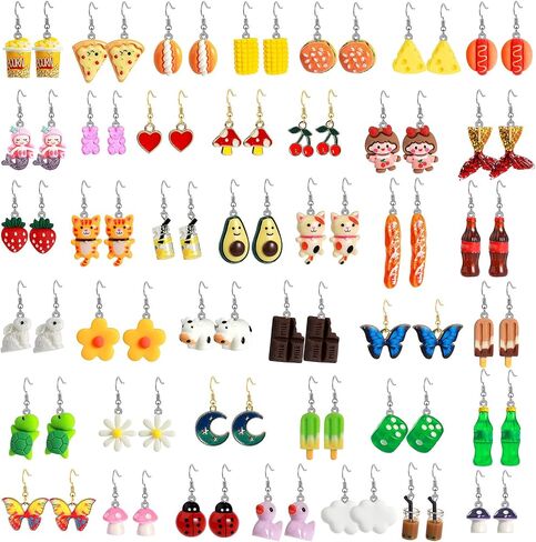 40 Pairs Cute Earring Collection: Cute, Funky, and Weird Earrings for Women and Teens in Kuwait