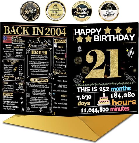 Joycard 21st Birthday Card with Envelope, 21st Birthday Decorations for Her Him, 21st Birthday Gifts for Daughter Son, Happy Birthday Cards for 21 Year Old Grandson Granddaughter, Back in 2004 in Saudi Arabia