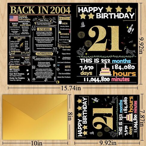 Joycard 21st Birthday Card with Envelope, 21st Birthday Decorations for Her Him, 21st Birthday Gifts for Daughter Son, Happy Birthday Cards for 21 Year Old Grandson Granddaughter, Back in 2004 in Saudi Arabia