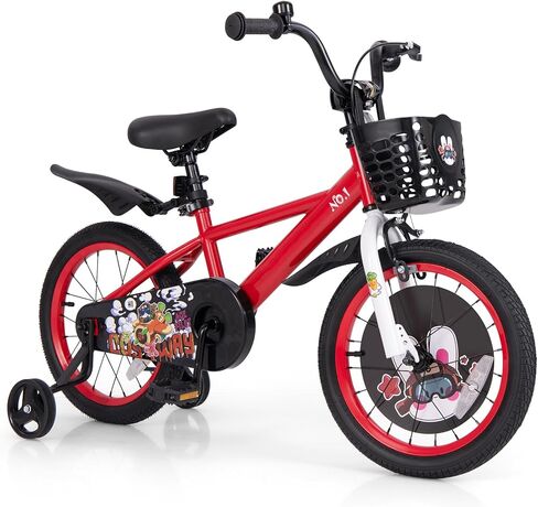 BABY JOY Rabbit Pilot Sporty Kids Bike, 12 14 16 18 Inch Child Bike for 3-8 Years Old with Adjustable Height, Training Wheels, Storage Basket, Handbrake & Coaster Brake, Kids Bicycle for Girls Boys in Saudi Arabia